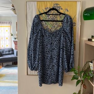 Glamorous blue balloon sleeve cocktail dress ditsy floral size small